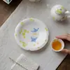 Bandeja de Cerámica para Té Casero Estilo Dinastías Tang y Song, Pintada a Mano con Diseño de Mariposa y Flor en Porcelana Azul y Blanca, Accesorio para Ceremonia del Té, Bandeja para Té Seco, Bandeja para Bocadillos de Té