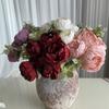 11 flores de peonía artificiales con forma de tenedor para bodas, mesas, fondo principal, adornos de seda para sala de estar y dormitorio.