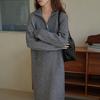 Nuevo Vestido de Punto Suelto con Cremallera y Solapa de Estilo Coreano para Otoño e Invierno, Talla Grande, Hasta la Rodilla y Longitud Media, para Mujer, Color Albaricoque