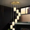 Araña Larga Minimalista Estilo Chino Nuevo con Huecos, Escalera de Caracol para Sala de Estar Dúplex, Villa, Araña Creativa para Escaleras con Techo Abierto