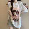 Plus size menina gordinha manga curta gelo seda camiseta feminina verão emagrecimento comprimento médio desenho animado estampado bumbum cobrindo camisa superior