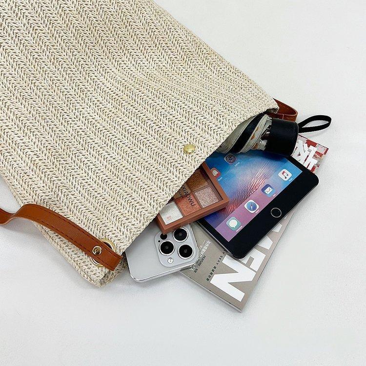 编织包女包新款潮2024夏草编简约百搭小清新水桶包个性单肩斜