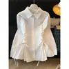 Camisa larga de manga larga con cordones en la cintura, inspirada en el diseño, para mujer, nuevo estilo Otoño 2026, única, top de camisa azul súper bonito
