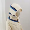 Balaclava Coreana para Bebê Outono e Inverno Chapéu de Lã com Listras Contrastantes para Meninos e Meninas Cobertura de Pescoço Quente Chapéu Baotou Moderno