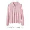 Otoño/Invierno Tejido Fino Suave y Liso 100% Cachemira para Mujer Pulóver Cuello POLO Medio Botones Capa Base Color Puro Suéter Cálido