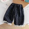 Pantalones Rectos Estilo Coreano de Otoño para Niños Jeans Sueltos Encaje Floral Jeans Negros Versátiles Nuevos