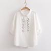 Ropa de Verano 2025 Estilo Japonés Camisa de Gasa de Algodón de Manga Tres Cuartos para Mujer Holgada Flor Bordada Algodón Puro Camisa de Manga Corta