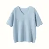 Camiseta de Verano Nueva de Lana Fina con Cuello en V y Manga Corta para Mujer, Hombro Normal, Top Delgado de Punto Cachemir, Estilo Europeo y Americano