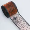 Fita Bordada com Borda Dourada e Prateada Nova de Halloween para Decoração de Festa Laço de Caixa de Presente Bruxa Teia de Aranha Festival Folha de Ouro