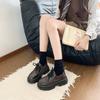 Mocasines de mujer de suela gruesa y tacón grueso de comercio exterior, invierno 2024, nuevos zapatos de cuero pequeños con forro polar versátiles de estilo academia británica para mujer