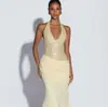 Vestido de Fiesta de Noche Halter Brillante Empalmado Estilo Europeo y Americano Transfronterizo Amazon Sexy Largo para Mujer