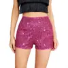 2025 Amazon Moda Multicolor Lantejoula Slim Fit Hot Pants Lantejoulas Cor Sólida Preto Cintura Média Sexy Perna Reta Shorts Feminino