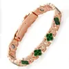 Pulsera Magnética Popular Transfronteriza Europea y Americana Moda Lujo Ligero Aleación de Trébol Incrustada con Diamante Pulsera Magnética de una Sola Fila para Mujeres