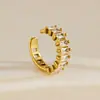 Aretes de clip rectangulares de acero inoxidable chapado en oro de 18 quilates con estilo de textura de alta gama, tonos fríos europeos y americanos, con circonia, para mujer