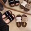 Chinelos de Pelúcia de Algodão para Mulheres, Quentes para Exterior e Brilhantes Outono/Inverno Sapatos Peludos de Solado Grosso, Novo Modelo 2025