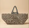 Bolsa Tecida Ecológica Estampada de Leopardo Extra Grande para Comércio Exterior, Sacola de Supermercado de Grande Capacidade com Alças Duplas, Bolsa para Mudança, Estilo para Uso Doméstico