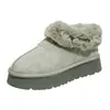 Botas de Nieve de Color Sólido con Forro de Polar Warley Winter para Mujer, Zapatos de Algodón Peludos Color Camello Vintage, Botas Cálidas para Mujer sin Cordones