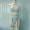 Conjunto de Lencería Sexy Transparente de Encaje Francés Europeo con Sujetador con Aros Liguero Aros para Piernas Conjunto Erótico Puro Deseo