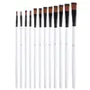 Pinceles de Pintura al Óleo Color Blanco Perla Transfronterizos Set de 12 Piezas con Mangos de Madera para Niños, Pinceles para Acuarela, Pinceles para Pintura Acrílica y Pinceles para Gouache