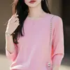 26 Verano Nuevo Estilo Manga Tres Cuartos 100% Algodón Tejido Camiseta, Cuello Redondo, Estilo Coreano, Color Sólido, Top Básico, Hombro Normal, Top Simple para Mujer