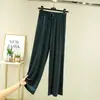 Calça de pijama feminina fina de modal com cadarço, perna larga, comprimento até o chão, novo estilo de verão, cintura alta, solta, corte reto, calça longa com caimento, estilo coreano