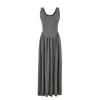 Vestido Largo Elegante de Cuello en U Grande Estilo Puro Deseo para Mujer, Nuevo Vestido de Moda de Verano Adelgazante Línea A, Vestido de Color Sólido que Ceñe la Cintura