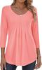 2026 Amazon Camiseta Casual de Moda Primavera Europea y Americana para Mujer, Manga Tres Cuartos, Holgada, Cuello Redondo, Plisada