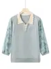 Ropa de Moda de Primavera para Mamás: Top de punto con cuello camisero y mangas transparentes, Camiseta fina de manga tres cuartos para mujeres de mediana edad y mayores