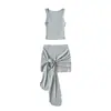 Conjunto de Dos Piezas para Mujer Verano: Top Chaleco Deportivo Casual Ajustado sin Mangas con Cuello en U y Falda Corta con Cordones