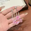 Pendientes de borla floral de nicho estilo bosque, pendientes de flor de lirio degradado azul y rosa, exquisitos, dulces, de alta gama, para mujer