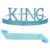 Conjunto de 2 Piezas Corona de Aleación Ceremonial con Cinturón para Cumpleaños de Hombre Transfronterizo Corona de Rey Tiara para Fiesta de Cumpleaños de Hombre