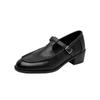 Zapatos Mary Jane de piel suave estilo preppy para mujer, nuevos zapatos de otoño con punta redonda desgastada, tacón medio grueso y tira en T para mujer