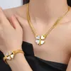 Estilo Minimalista Francés, Elegante y en Capas Conjunto de Joyería con Diseño Incrustado y Colgante de Flor de Cuatro Hojas, Conjunto de Joyería de Acero de Titanio
