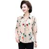 Vestido de primavera da mãe de sete mangas Top Western Style Algodão e linho camisa de duas peças novas de meia-idade e idosas mulheres primavera e verão manga