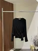 [Kai Pu] Diseño de Otoño de Trece Líneas Dobladillo Asimétrico Hebilla de Cuero Estilo Casual Camiseta Cardigan de Punto para Mujer TB4226