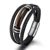 Pulseira Popular Natural de Pedra Olho de Tigre da Amazon para Homens com Fecho Magnético de Aço Inoxidável e Pulseira de Couro Genuíno Multicamada, Atacado em Estoque