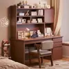 Mesa de madeira maciça para estudantes, escrivaninha para estudo em casa, mesa integrada com estante para quarto, estante de livros contra a parede, mesa de computador para adultos