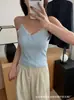 Camisola sexy de encaje estilo coreano para primavera y verano para mujer, adecuada para usar por fuera, con hermoso diseño en la espalda, estilo otoño, con copas incorporadas, adecuada como capa base, top puro y seductor