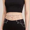 Estilo Francês Gentil Corrente de Cintura de Pérola Falsa Corrente Fina Cruzada Multicamadas Corrente Corporal para Vestido Corrente de Malha Decoração Versátil