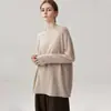 Suéter de punto de cachemira de manga larga, cuello redondo, longitud media, básico suelto, casual y versátil para mujer, para otoño e invierno.