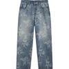 Pantalones vaqueros holgados de cintura media con lavado floral vintage, estilo micro capullo, nuevos vaqueros rectos y holgados