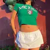 Camiseta Top Feminina de Verão Estampa Bandeira Mexicana Letras Y2K Verde Manga Curta Transfronteiriça Ins