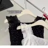 Nuevo Encaje de Diamante Hombro Ancho Mangas Cortas Tipo Ala Pura Quiere Usar Sexy Ajustado al Cuerpo Diseño Nicho Top Básico