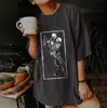 Outono 2023 Feminino novo retro estampa de caveira solta plus size manga curta feminina camiseta pulôver Gola redonda
