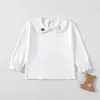 Nueva colección de otoño: Elegante camiseta de manga larga para bebés niñas, perfecta como camiseta interior, con bordado blanco y hecha con materiales de grado A