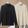 Ropa interior térmica con forro de terciopelo, engrosada y cálida, camiseta base unisex con cuello semi-alto, camiseta de manga larga de color liso, top de otoño