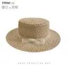 Sombrero de Paja Coreano con Lazo y Copa Plana para Mujer, Sombrero de Sol para Vacaciones de Verano en la Playa, Protección Solar, Sombrero Transpirable con Calados