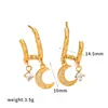 Brincos Argola em Aço Inoxidável com Duplo Pingente Cravejado de Diamantes, Estilo Ins Europeu e Americano para Mulheres, Design de Nicho, Aço Titânio Banhado a Ouro 18K