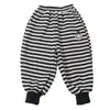 Pantalones de chándal a rayas con forro polar para niñas pequeñas, estilo Otoño/Invierno, Pantalones de una pieza gruesos de forro polar para bebés, Ropa de invierno, Pantalones casuales holgados para niños