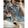 Camisa de Manga Corta a Cuadros Finos Amarillos para Hombre Verano Estilo Americano Marca de Moda Estilo Retro Perezoso Camisa talla extra Top Holgado